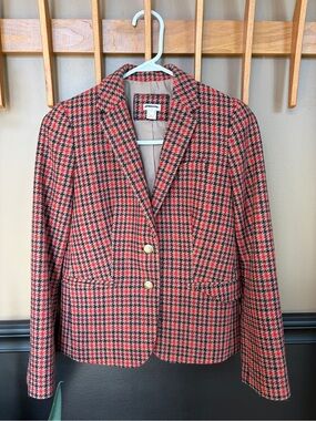 J. Crew Red & Black Houndstooth Wool-Blend Blazer Size 2